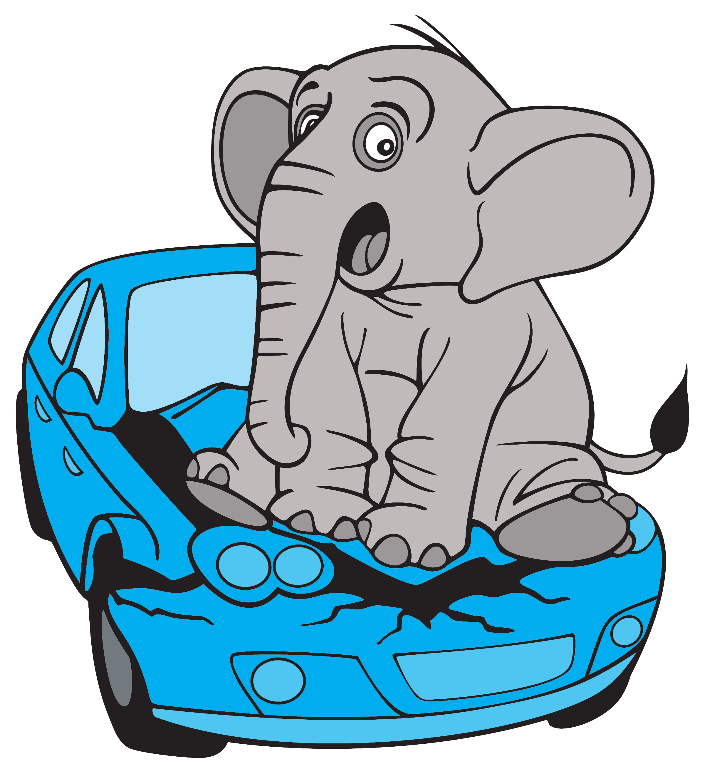 Steenbeek beeldmerk olifant blauwe auto